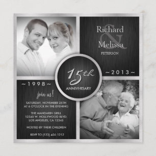 Invitación Elegante aniversario de bodas de 15 años en negro