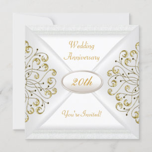 Invitación Elegante Aniversario de Bodas de 20 años Oro Blanc