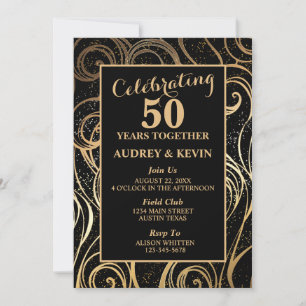 Invitación Elegante Aniversario de Bodas de 50 años en Negro