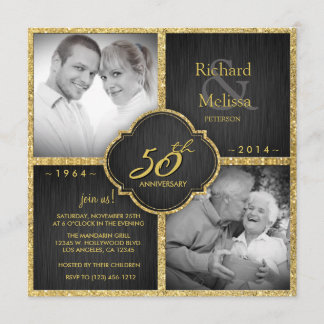 Invitación Elegante Aniversario de Bodas de 50 años en Negro 