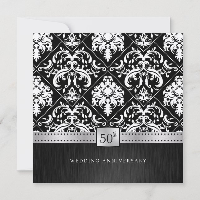 Invitación Elegante Aniversario de Bodas de 50 años en Negro  (Anverso)
