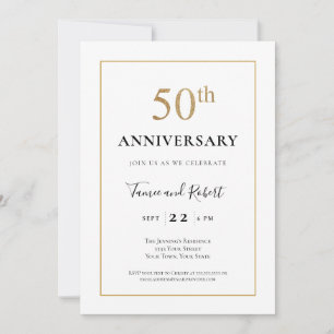 Invitación Elegante Aniversario de Bodas de 50 años en Negro 