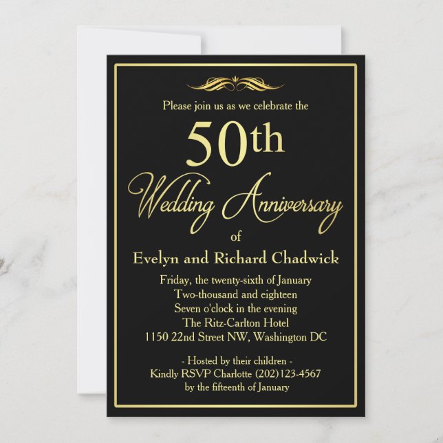 Invitación Elegante aniversario de bodas de oro (Anverso)
