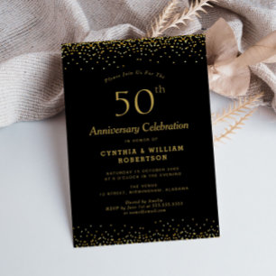 Invitación Elegante aniversario de bodas de oro negro 50