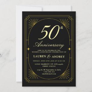 Invitación Elegante Aniversario de Bodas de Oro Negro y Dorad
