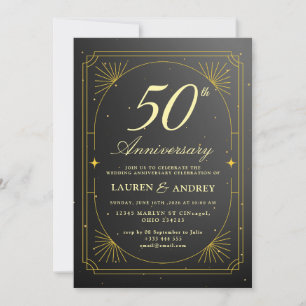 Invitación Elegante Aniversario de Bodas de Oro Negro y Dorad