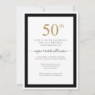 Invitación Elegante Aniversario de Bodas de Oro Negro y Dorad