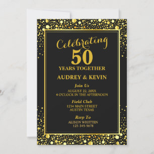 Invitación Elegante Aniversario de Bodas de Oro Negro y Dorad