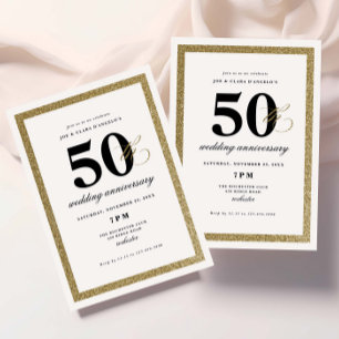 Invitación Elegante aniversario de bodas de oro negro y dorad