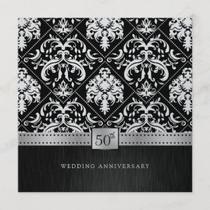 Invitación Elegante Aniversario de Bodas de Oro Negro y Plati