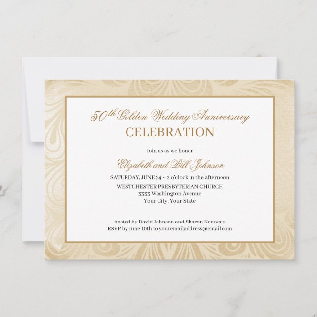 Invitación Elegante Aniversario de Bodas de Oro Script (Anverso)