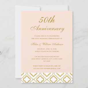 Invitación Elegante aniversario de bodas de oro y melocotón