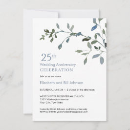 Invitación Elegante Aniversario de Bodas de Plata en Acuarela