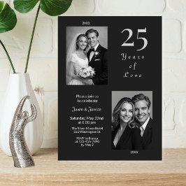 Invitación Elegante Aniversario de Bodas de Plata Negra y Pla
