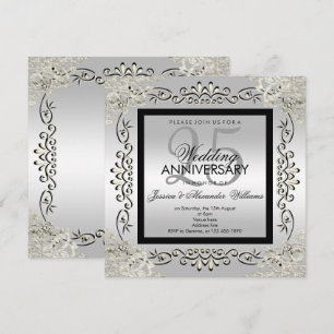 Invitación Elegante aniversario de bodas de plata y negro 25º