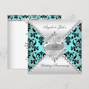 Invitación Elegante Aniversario de Bodas número 25 Azul Turqu