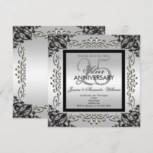 Invitación Elegante aniversario de bodas número 25 de plata y