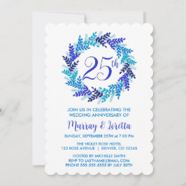 Invitación Elegante aniversario de la corona azul 25° Boda