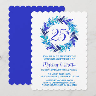 Invitación Elegante aniversario de la corona azul 25° Boda