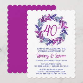 Invitación Elegante aniversario de la corona rosa 40° anivers