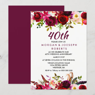 Invitación Elegante Aniversario de la Flora de Borgoña 40° Bo