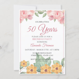 Invitación Elegante Aniversario de la Madre Floral Amarilla y