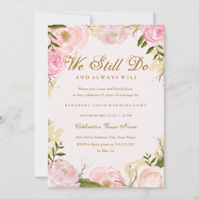 Invitación Elegante Aniversario de Renovación de la Rosa Rosa (Anverso)