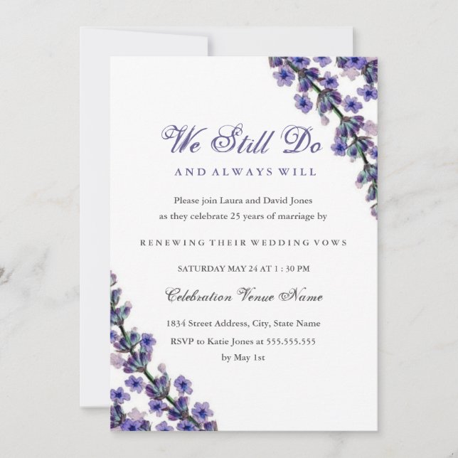 Invitación Elegante aniversario de renovación de vow Lavender (Anverso)
