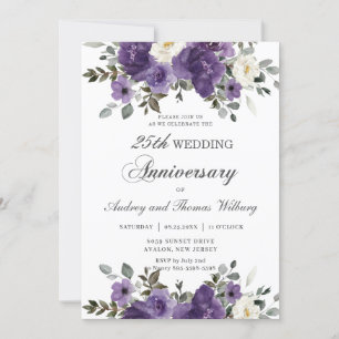 Invitación Elegante Aniversario del Boda de la Flora Púrpura 