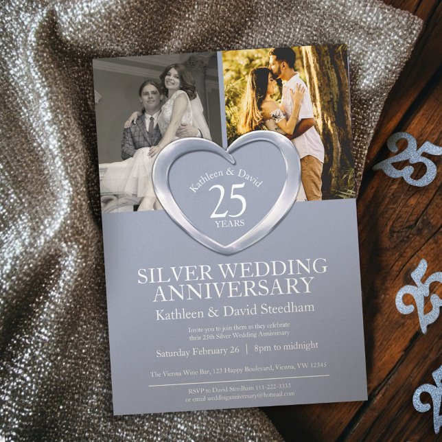 Invitación Elegante Aniversario del Boda de Plata Vertical 25 (Subido por el creador)