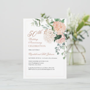 Invitación Elegante Aniversario del Boda floral de oro rosado