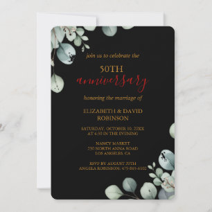 Invitación Elegante Aniversario del Boda Negro Oro 50