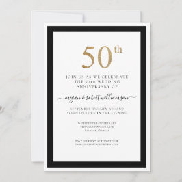 Invitación Elegante Aniversario del Boda Negro y Oro 50