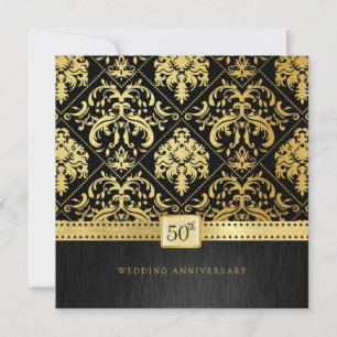 Invitación Elegante Aniversario del Boda Negro y Oro 50
