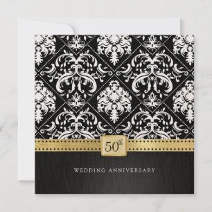 Invitación Elegante Aniversario del Boda Negro y Oro 50