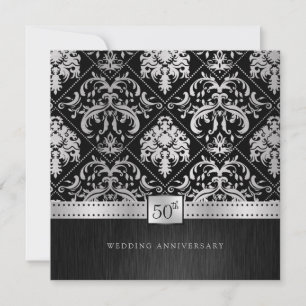 Invitación Elegante Aniversario del Boda Negro y Plata 50