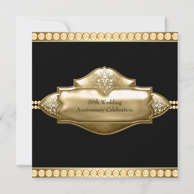 Invitación Elegante Aniversario del Oro Negro 50° Boda (Anverso)