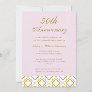 Invitación Elegante Aniversario del Oro y el Boda Rosa 50
