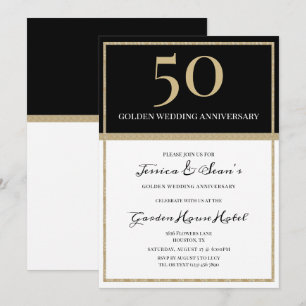 Invitación Elegante Aniversario del Oro y el Negro 50° Boda
