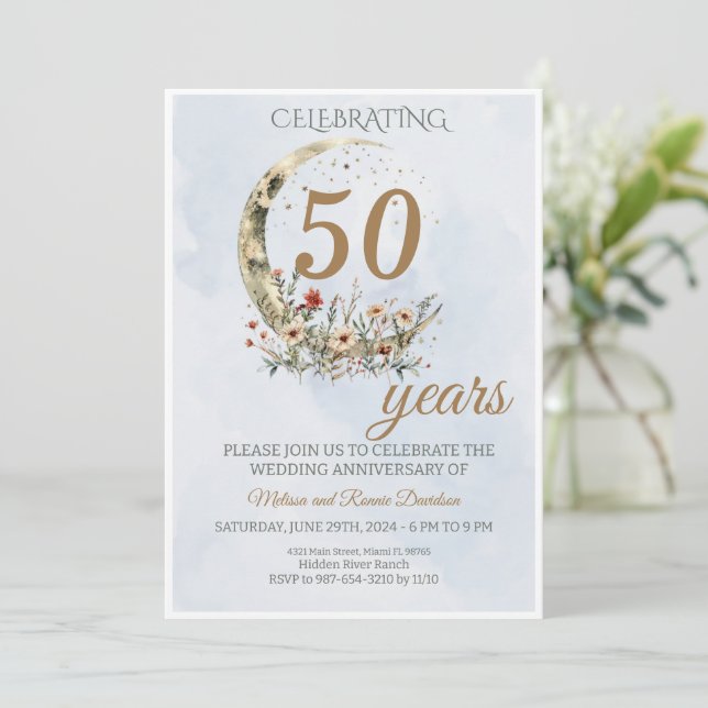 Invitación Elegante Aniversario del Verde Oro 50° Boda (Anverso de pie)