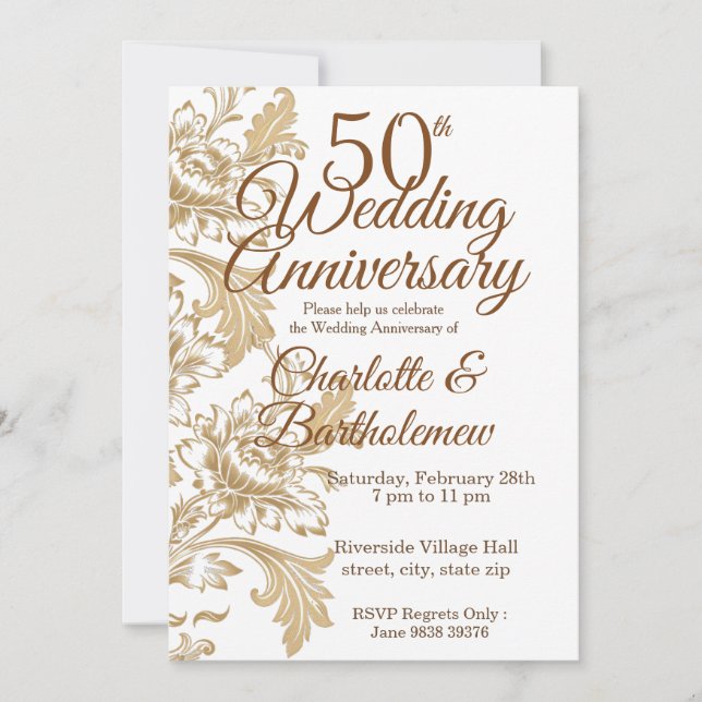 Invitación Elegante aniversario floral 50° Boda (Anverso)