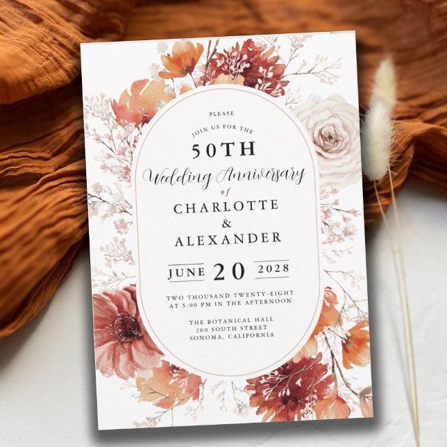 Invitación Elegante aniversario floral 50° Boda (Subido por el creador)