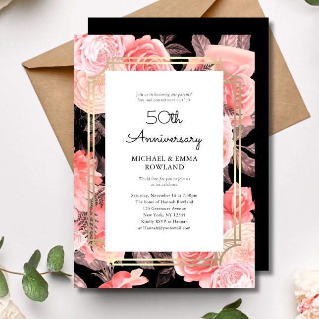 Invitación Elegante aniversario floral 50° Boda (Subido por el creador)