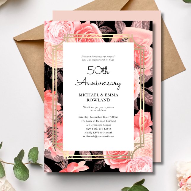 Invitación Elegante aniversario floral 50° Boda (Subido por el creador)