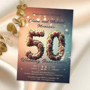 Invitación Elegante aniversario floral 50° Boda