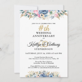 Invitación Elegante aniversario floral de acuarela