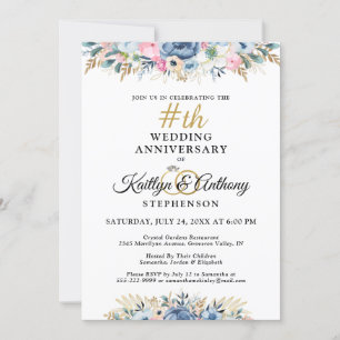 Invitación Elegante aniversario floral de acuarela