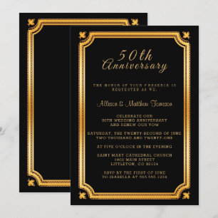 Invitación Elegante aniversario negro y dorado
