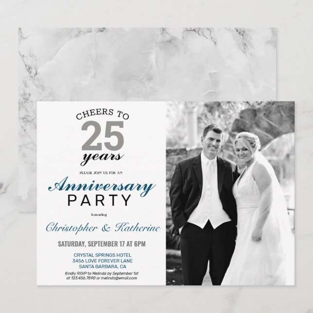 Invitación Elegante aniversario plateado 25 Boda (Anverso / Reverso)