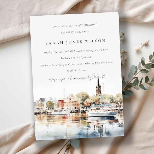 Invitación Elegante Annapolis Maryland Watercolor Cumpleaños (Subido por el creador)